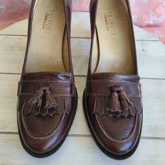 Dark brown leather, Size 8.5 pair of Talbots women's heeled loafer. - Picture 1 of 7